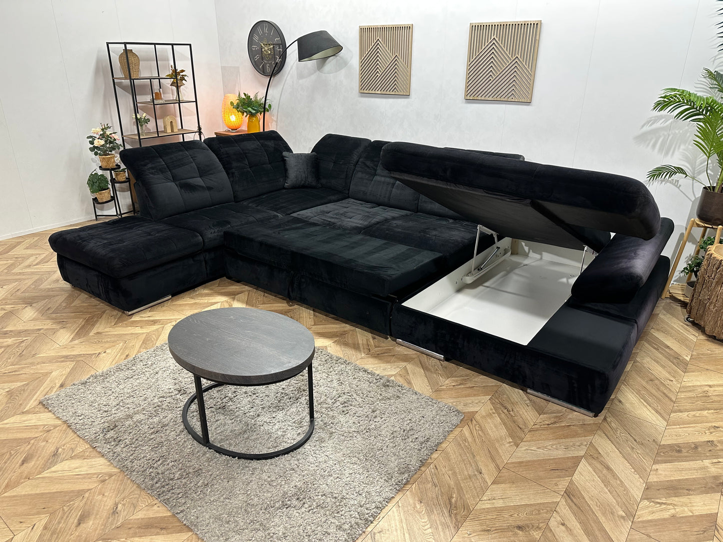 Zwarte Velvet U Bank ~ Uitschuifbare Rugleuningen
