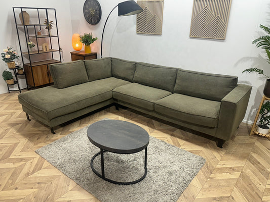 Donker Groene Suède Stoffen Hoekbank ~ Losse Kussens Met Afneembare Hoezen