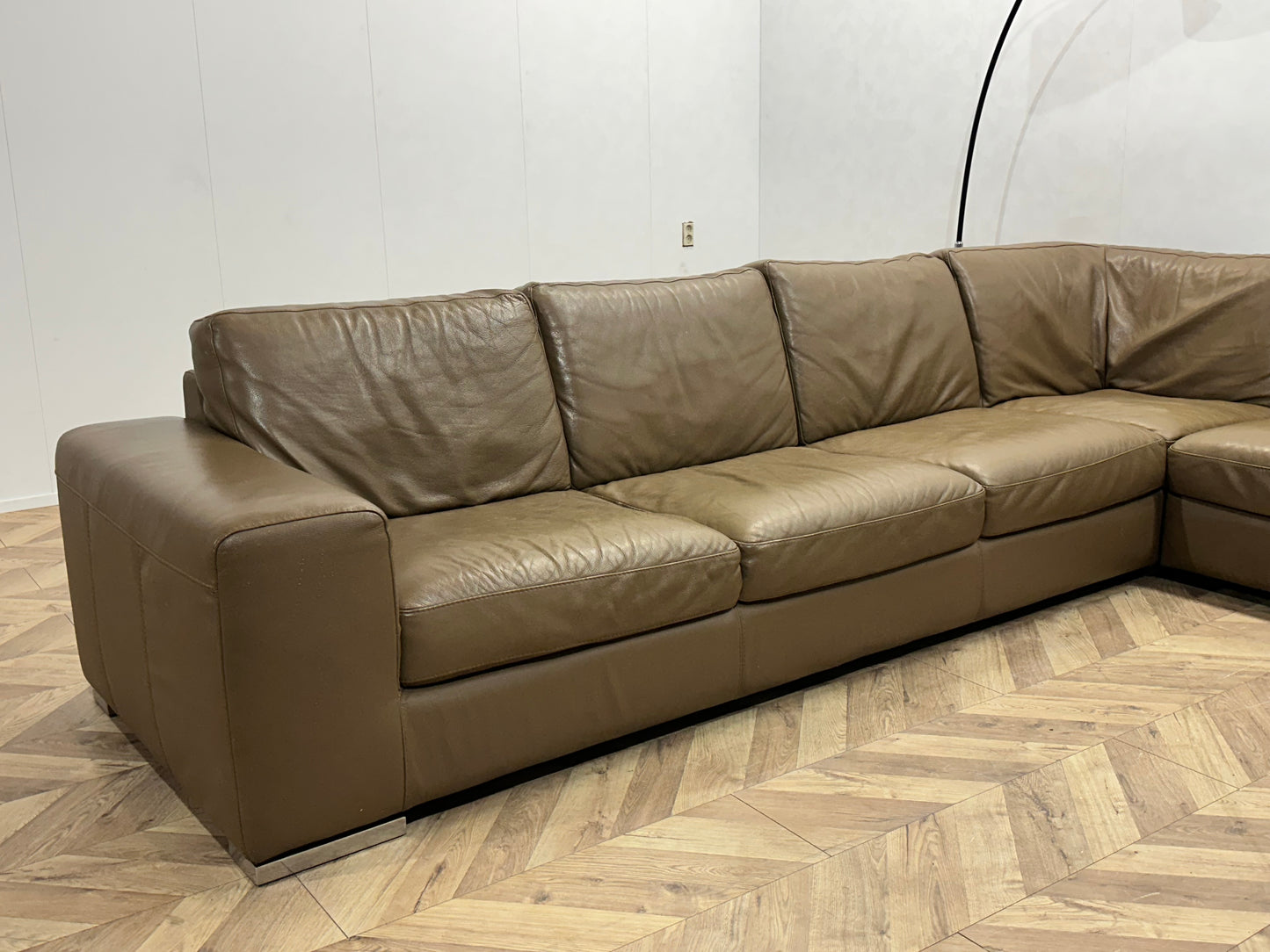 Bruin Echt Lederen Ruime Hoekbank ~ Vaste Kussens