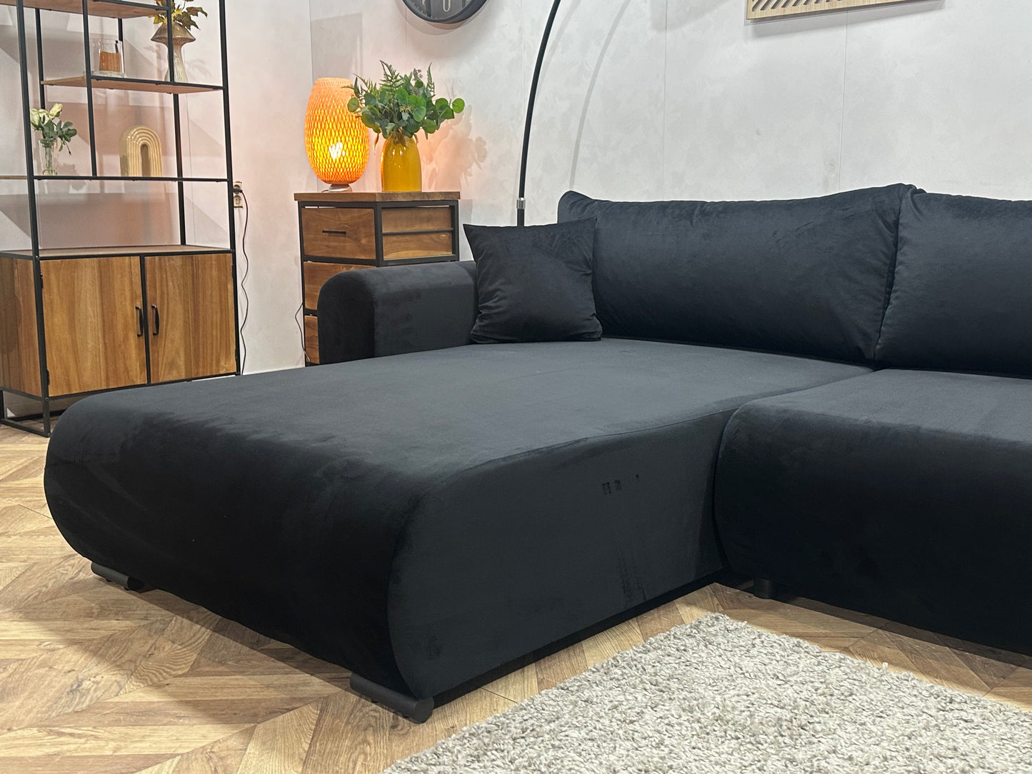 !Showroommodel! Zwarte Velvet Hoekbank