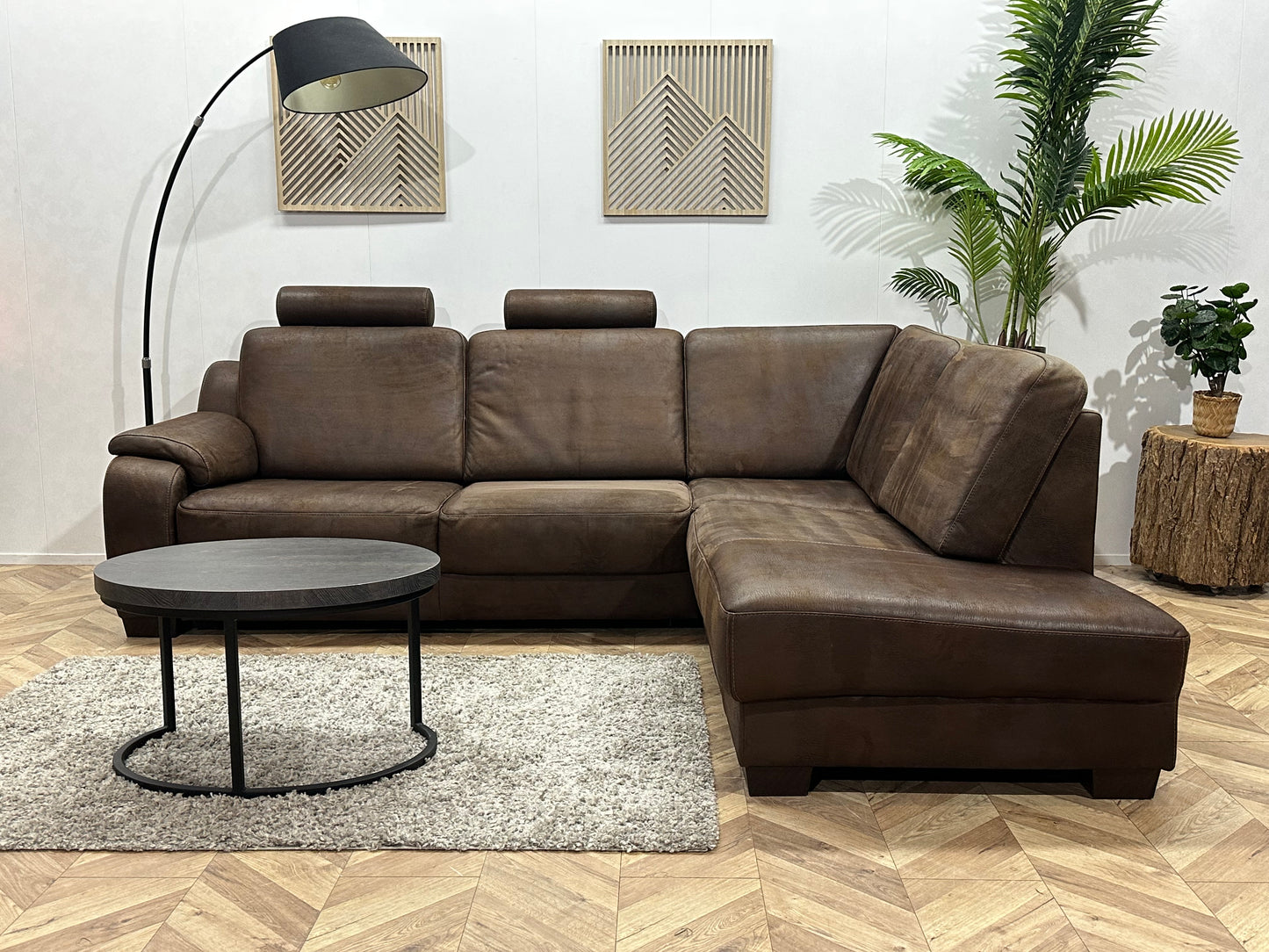 Bruine Suède Stoffen Hoekbank ~ Vaste Kussens