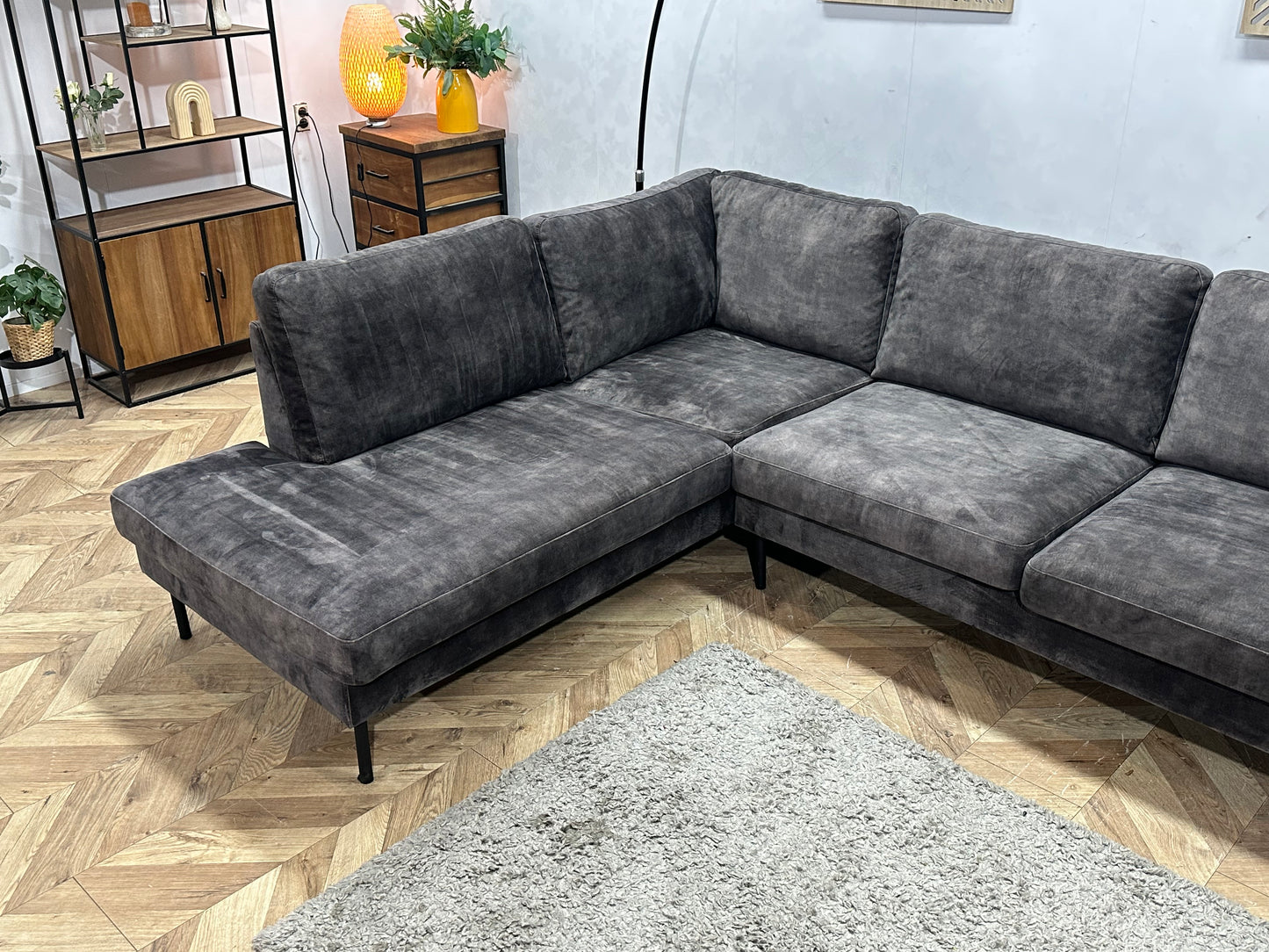 Antraciet Velvet Hoekbank ~ Losse Kussens Met Afneembare Hoezen