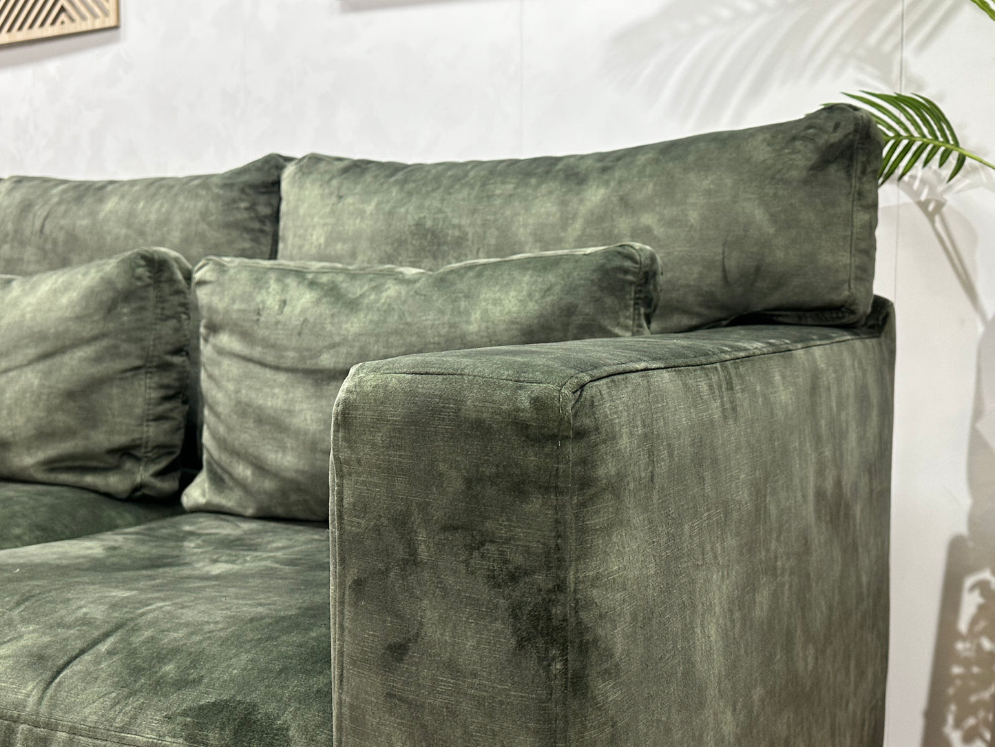 Groene Velvet Hoekbank ~ Losse Kussens Met Afneembare Hoezen