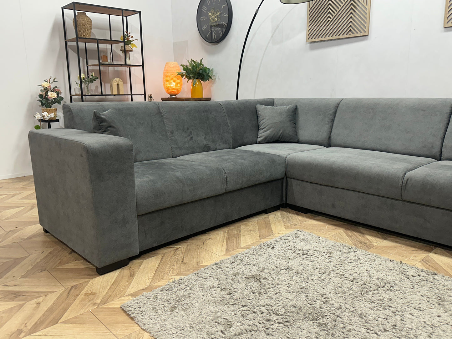 !Showroommodel! Grijze Velvet Hoekbank