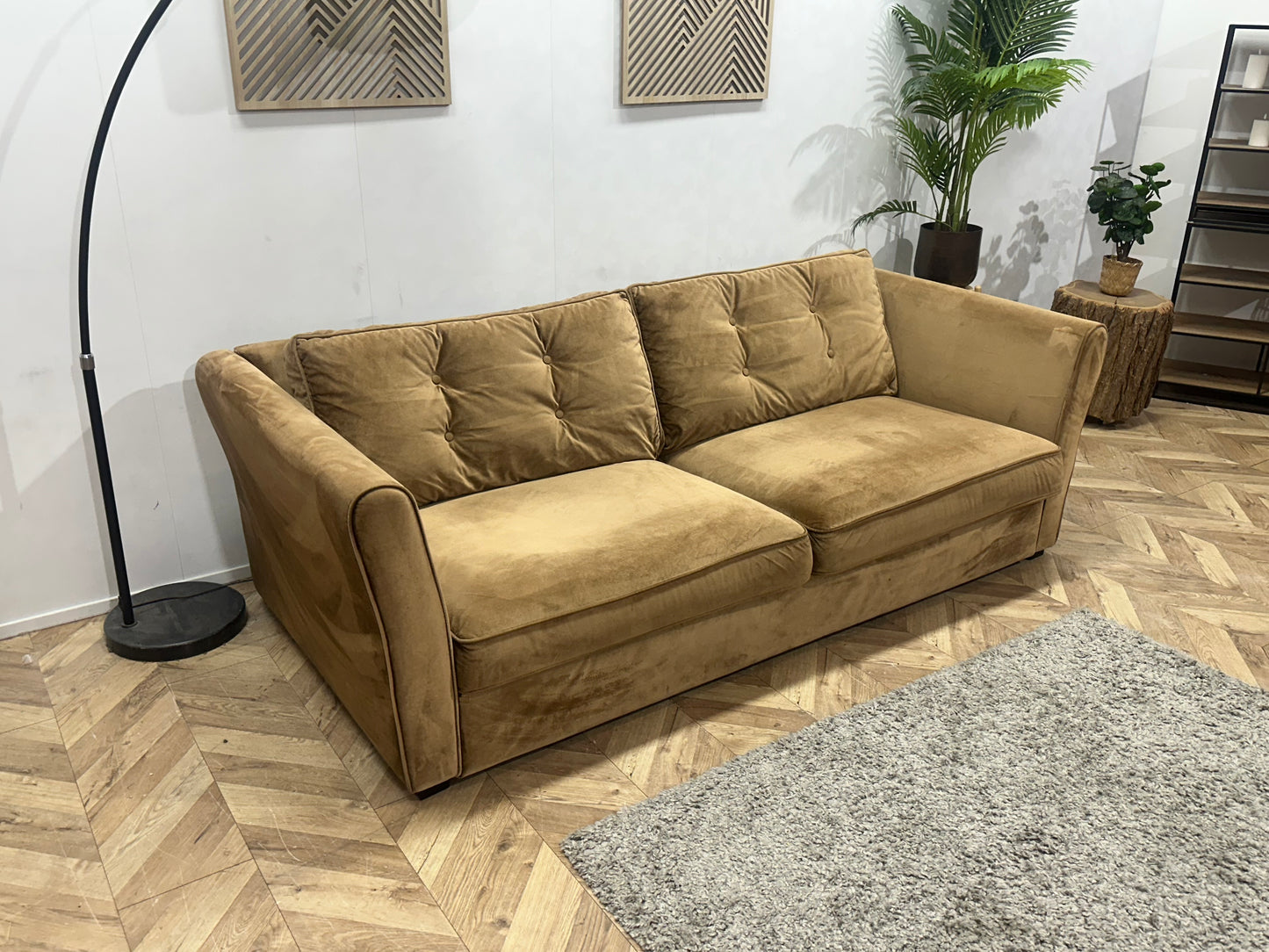 Licht Bruine Velvet Ruime 2.5-Zits Bank ~ Losse Kussens Met Afneembare Hoezen