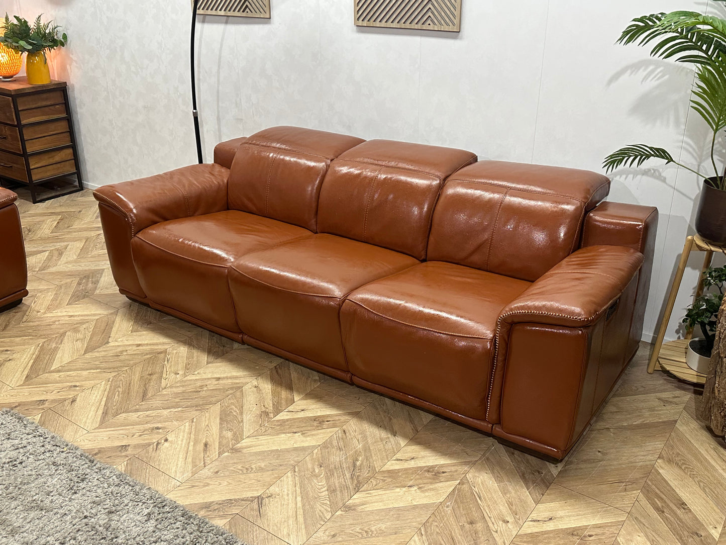 Cognac Bruine Echt Lederen Banken Set ~ Elektrisch Verstelbaar