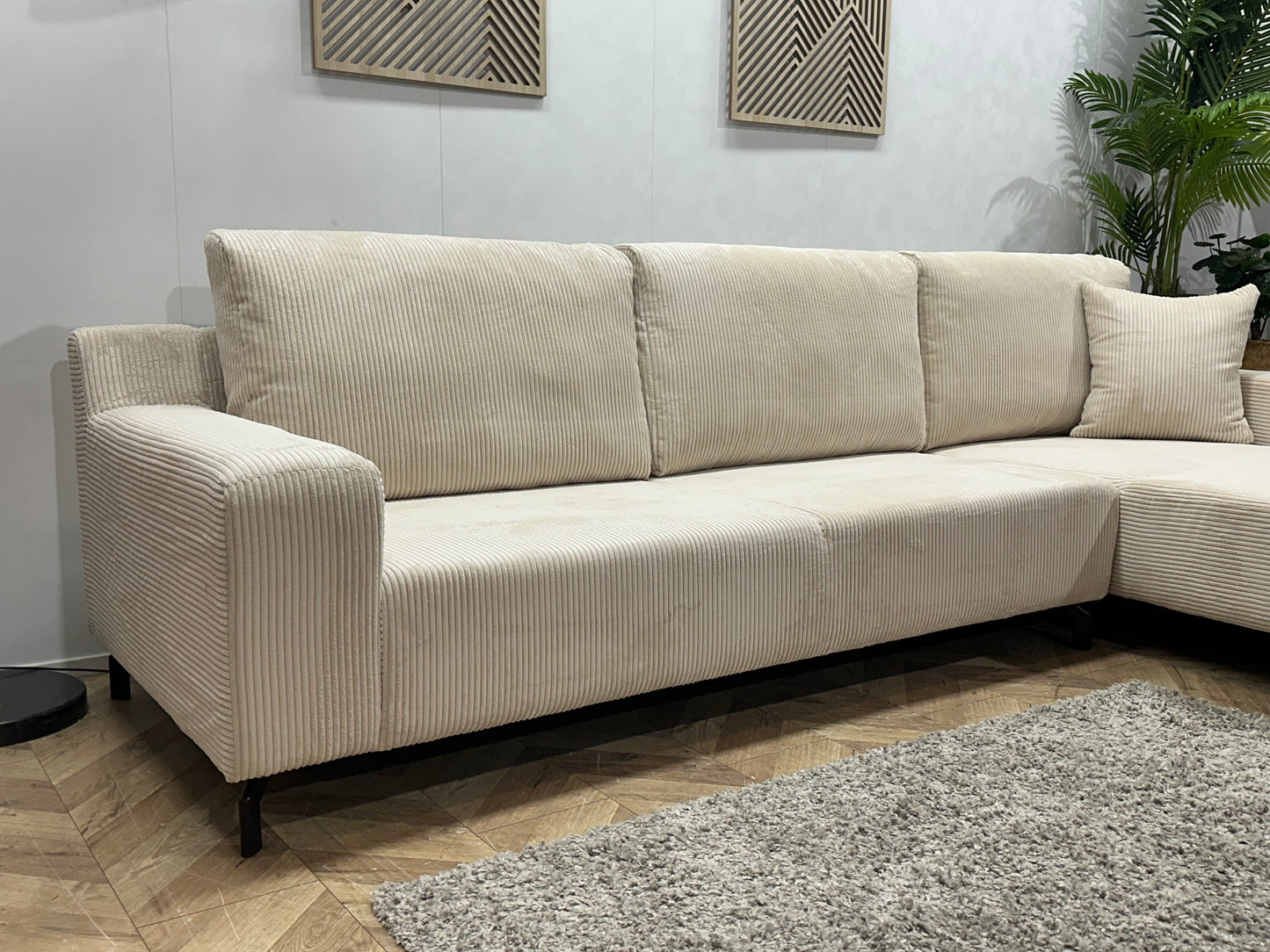 !Showroommodel! Witte/Crème Ribstof Hoekbank