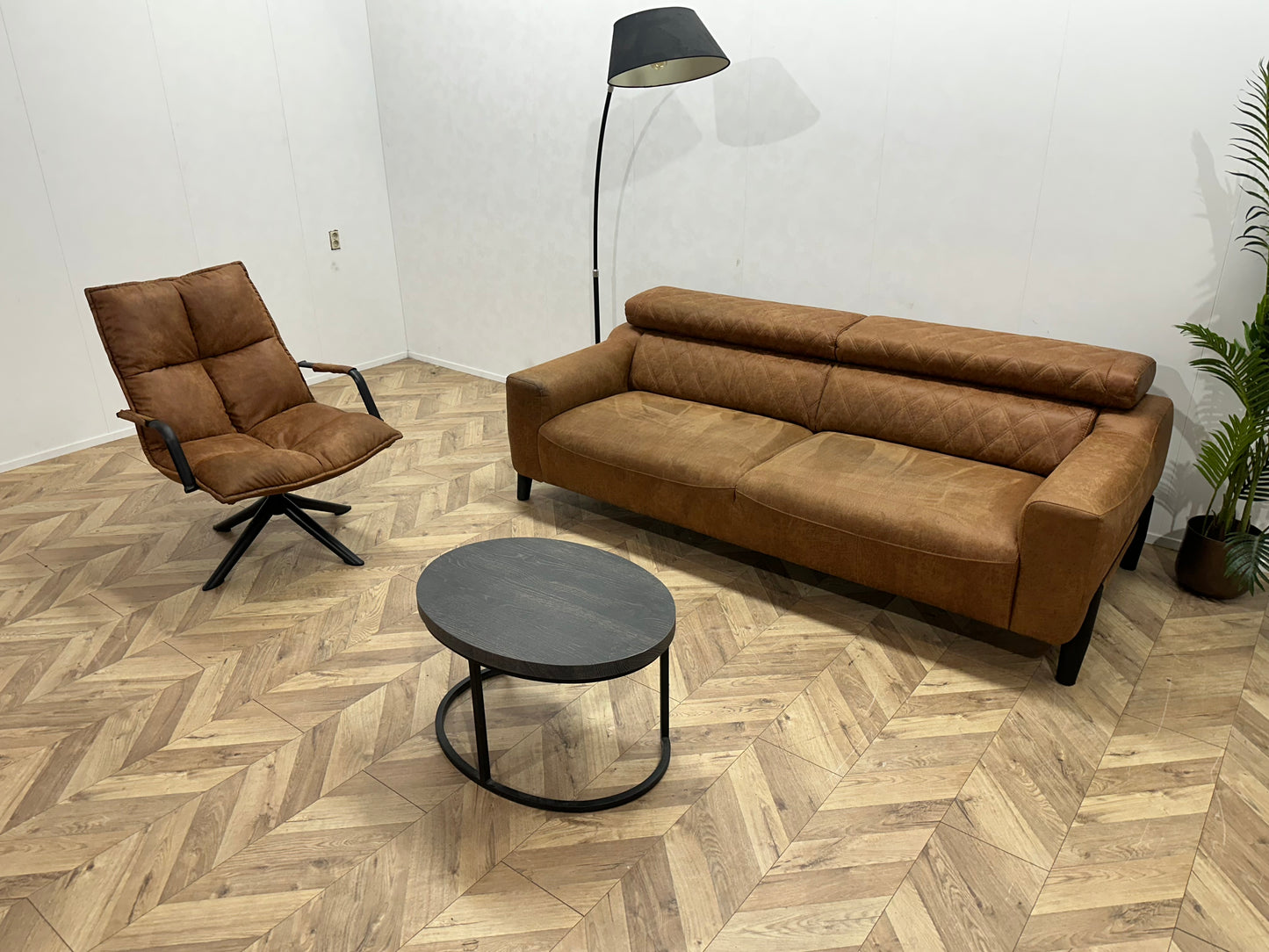 Cognac Bruine Suède Lederen Banken Set ~ Verstelbare Hoofdsteunen