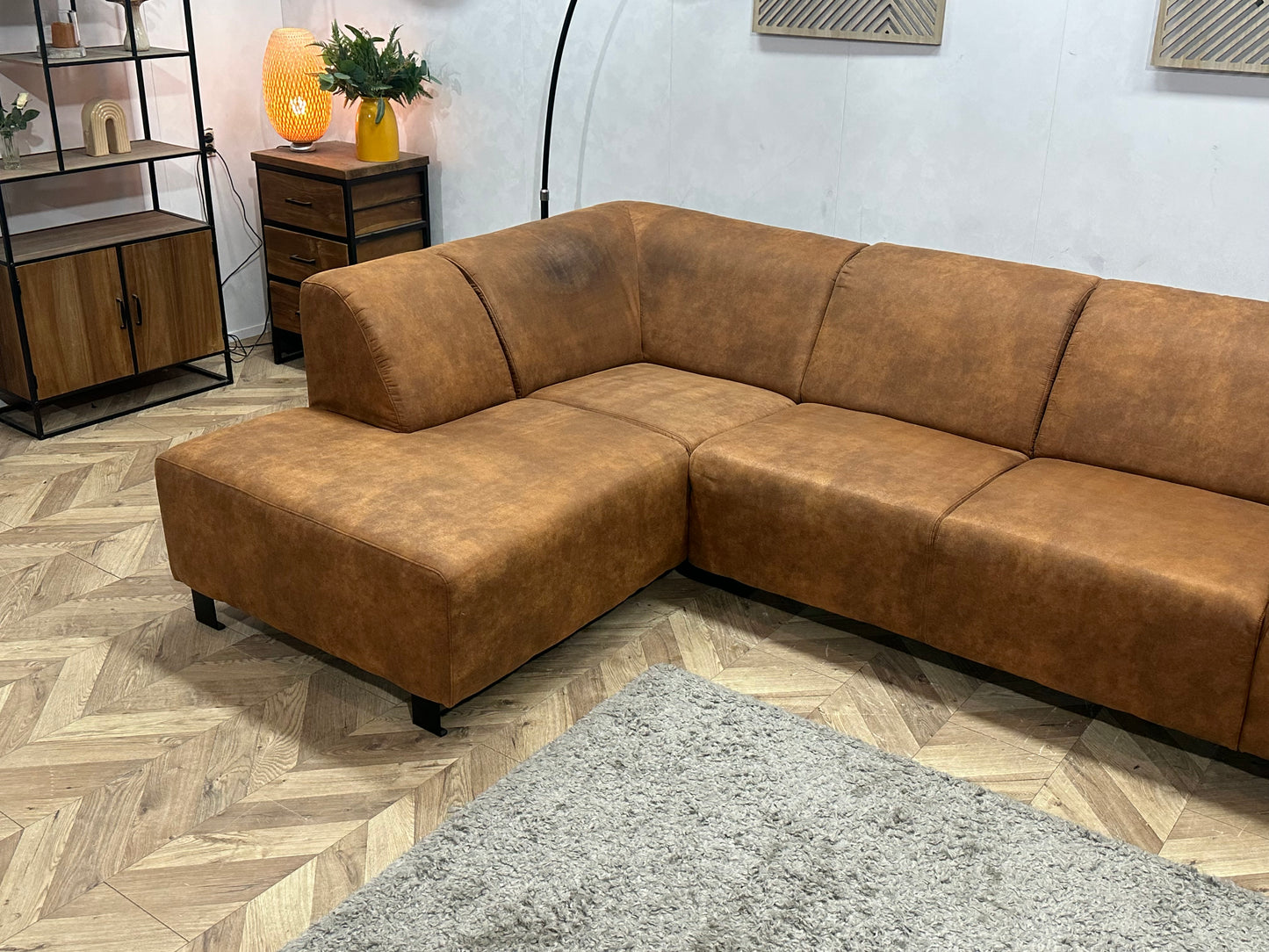Cognac Bruine Suède Stoffen Hoekbank ~ Inruilvoordeel