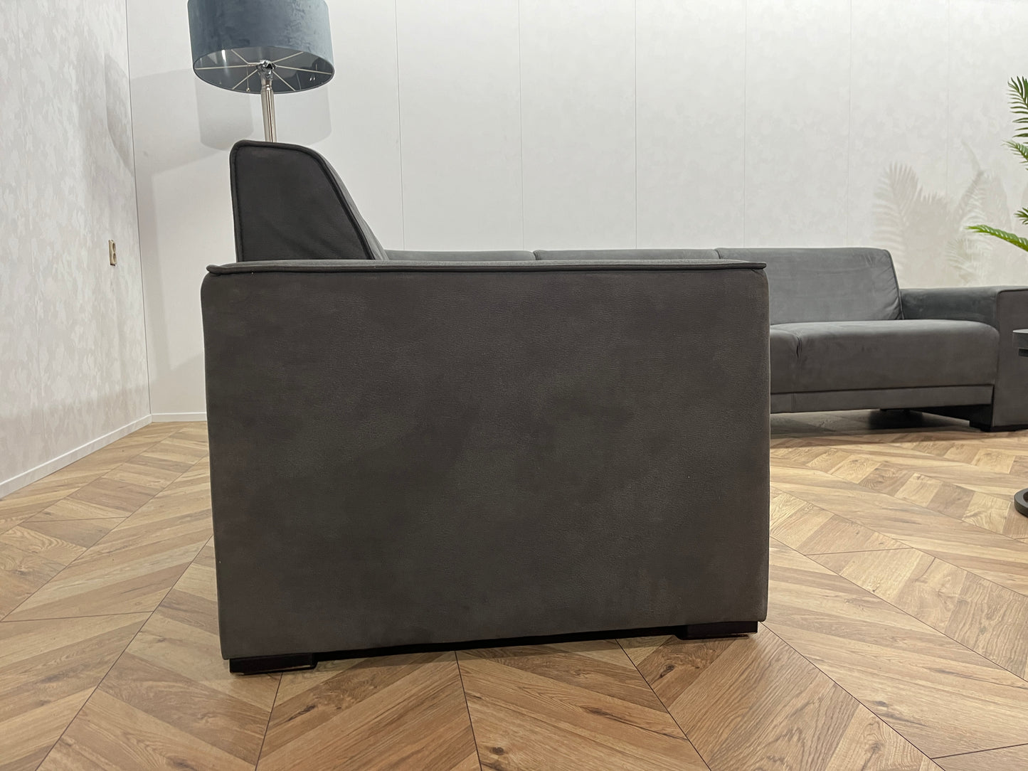 Antraciet Suède Leer Hoekbank Inc. Fauteuil