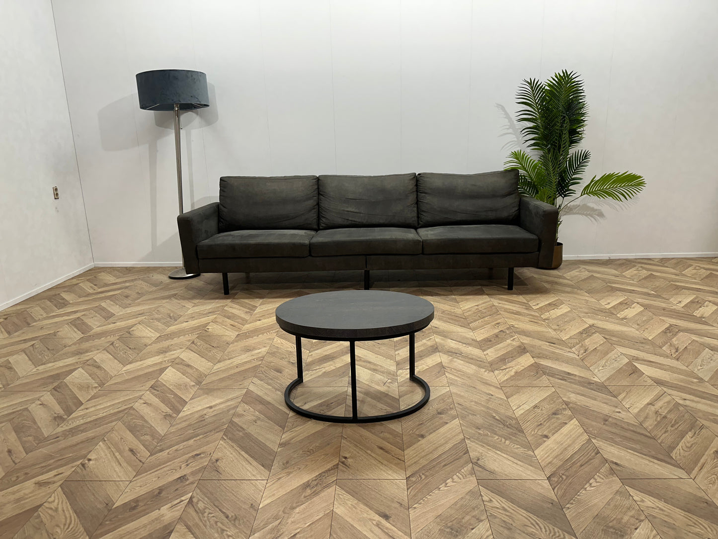 Antraciet Suède Lederen 3-Zits Bank ~ Losse Kussens Met Afneembare Hoezen