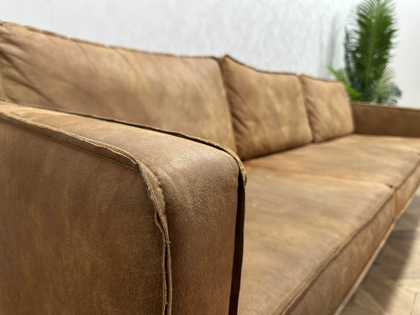 Be Pure Cognac Bruine 3-Zits Bank Inc. Groene Fauteuil - Losse Kussens