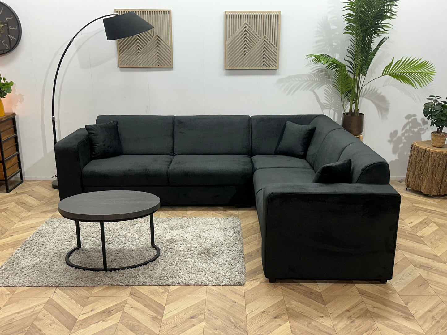 !Showroommodel! Zwarte Velvet Hoekbank