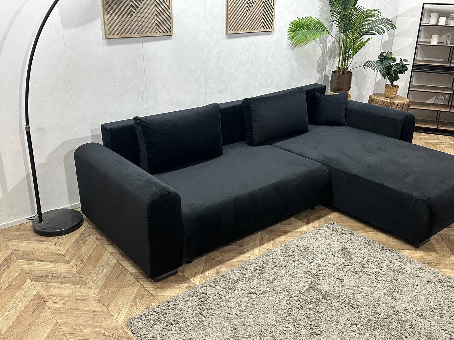 !Showroommodel! Zwarte Velvet Hoekbank