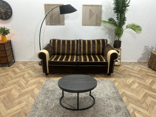 Bruine/Crème Stoffen/Echt Lederen 2.5-Zits Bank ~ Losse Kussens Met Afneembare Hoezen