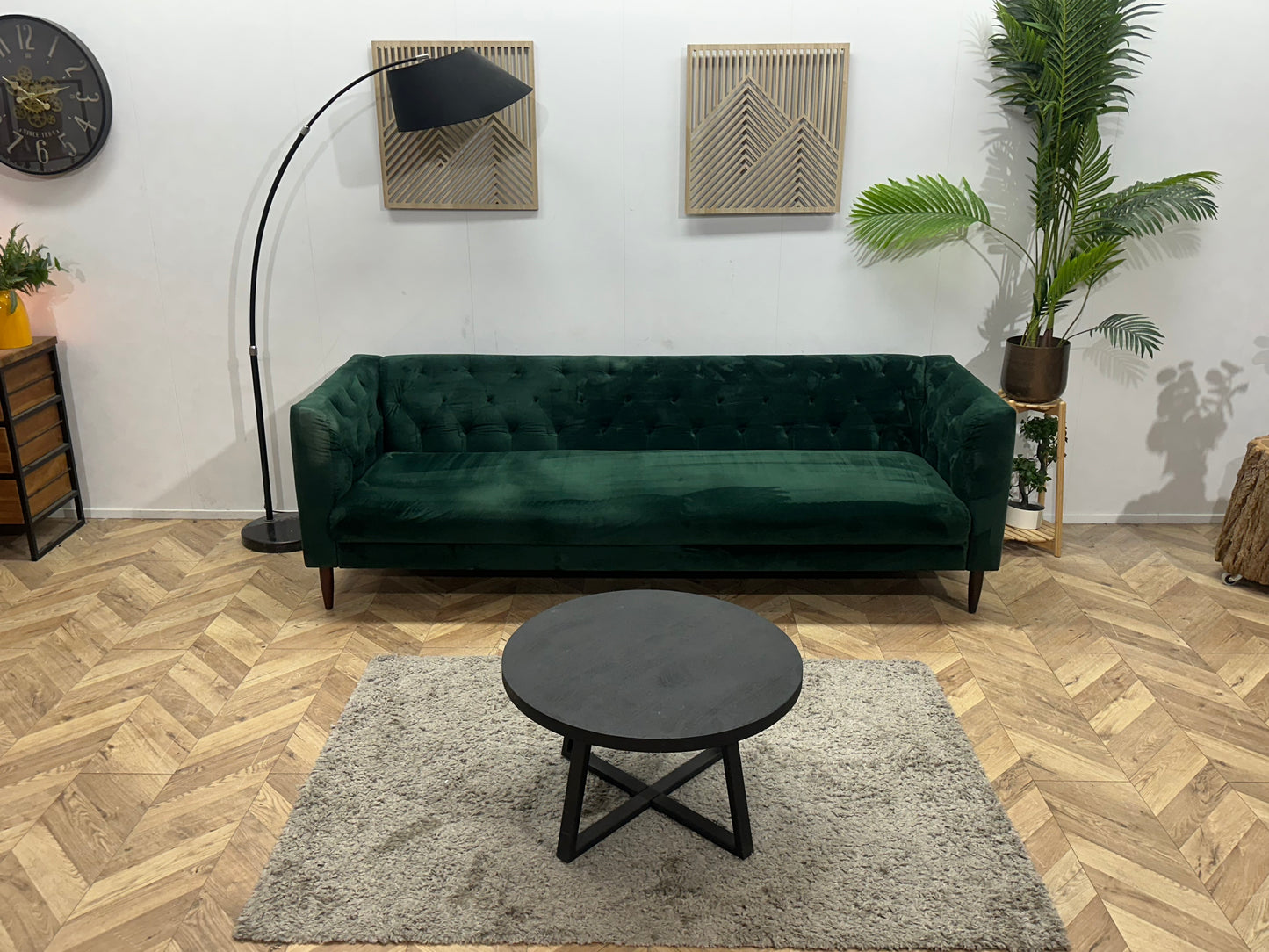 Groene Velvet 3-Zits Bank ~ Vaste Kussens