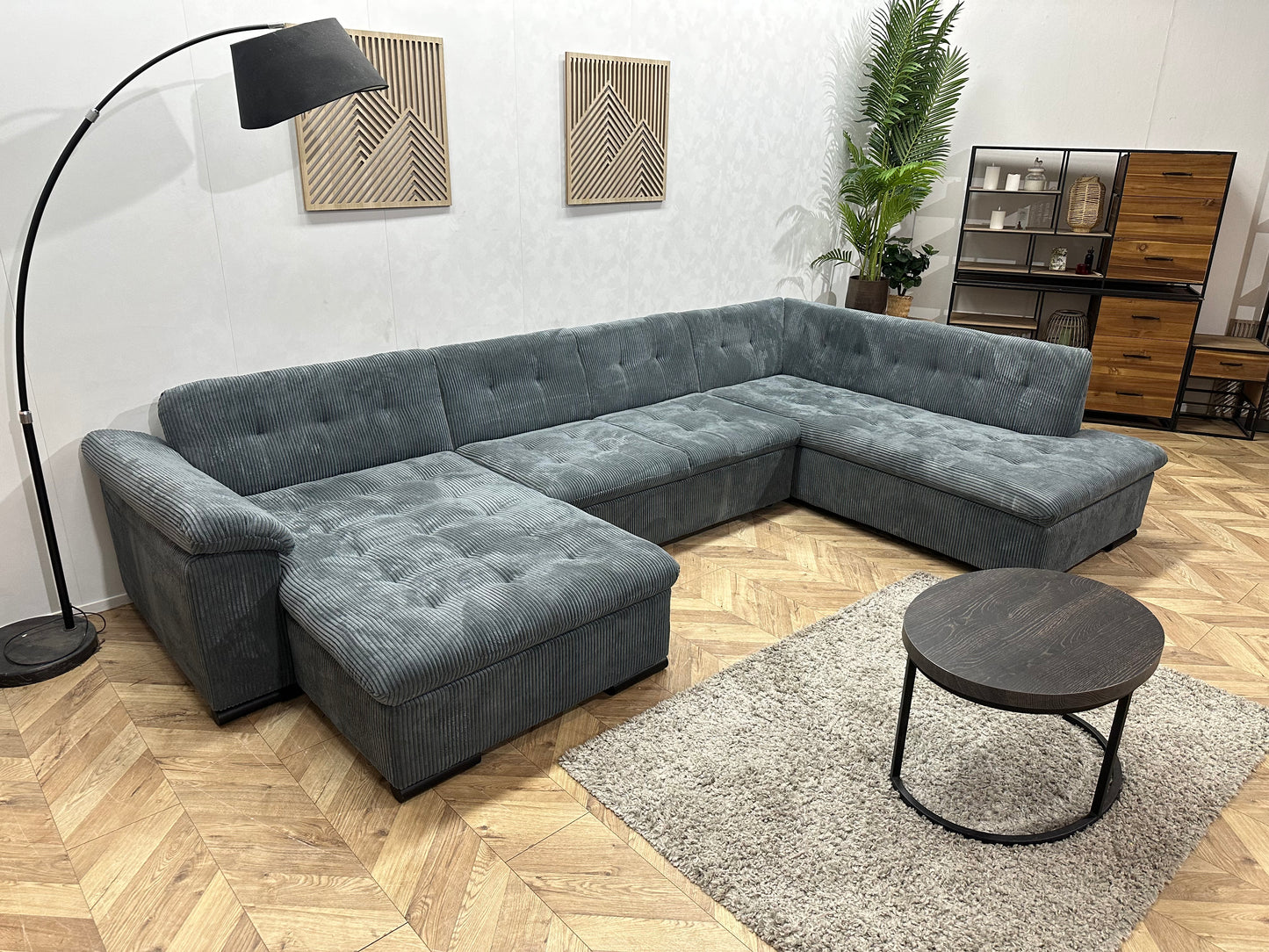 !Showroommodel! Blauwe Ribstof U Bank ~ Vaste Kussens