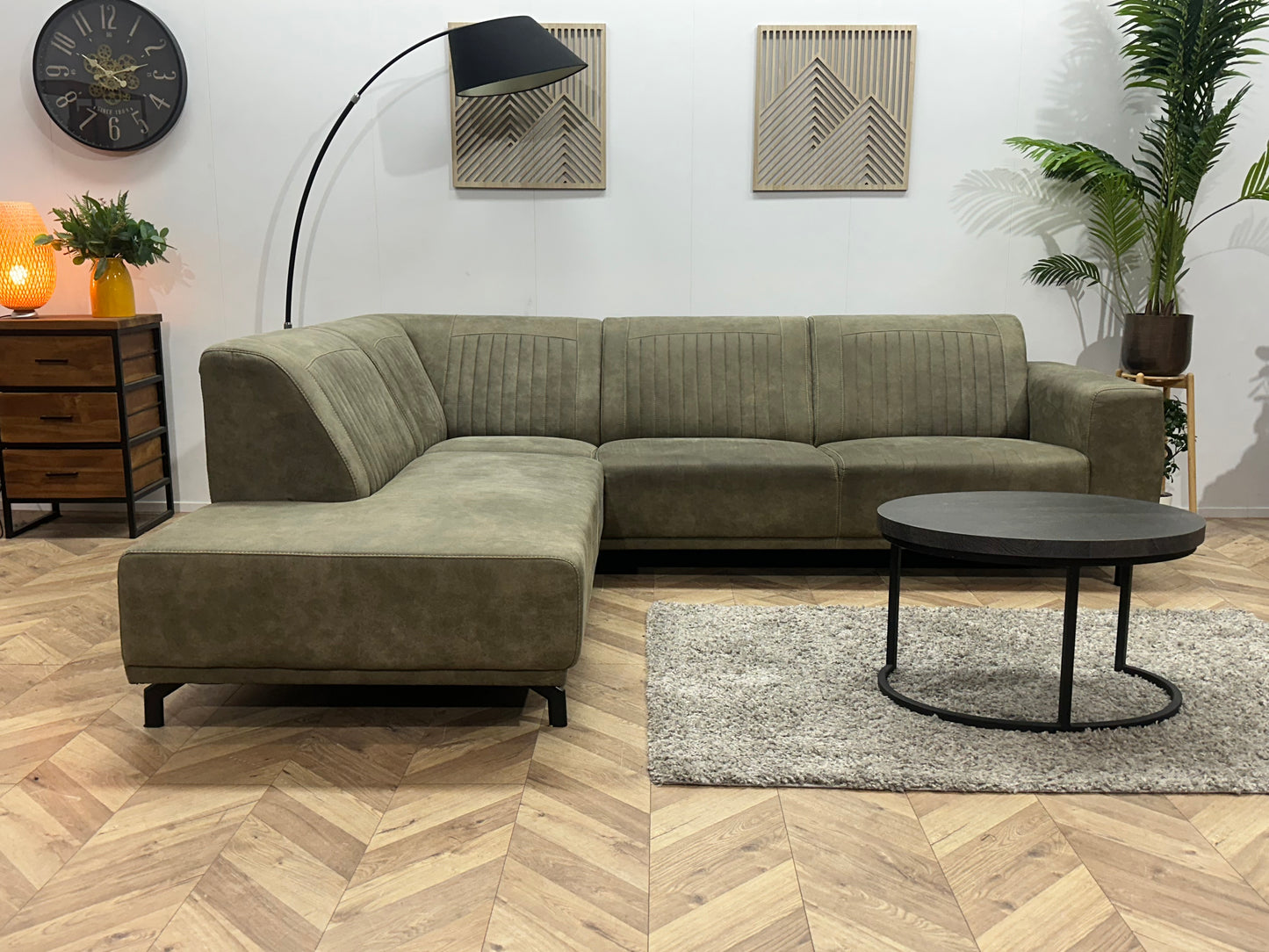 Donker Groene Suède Stoffen Hoekbank ~ Vaste Kussens