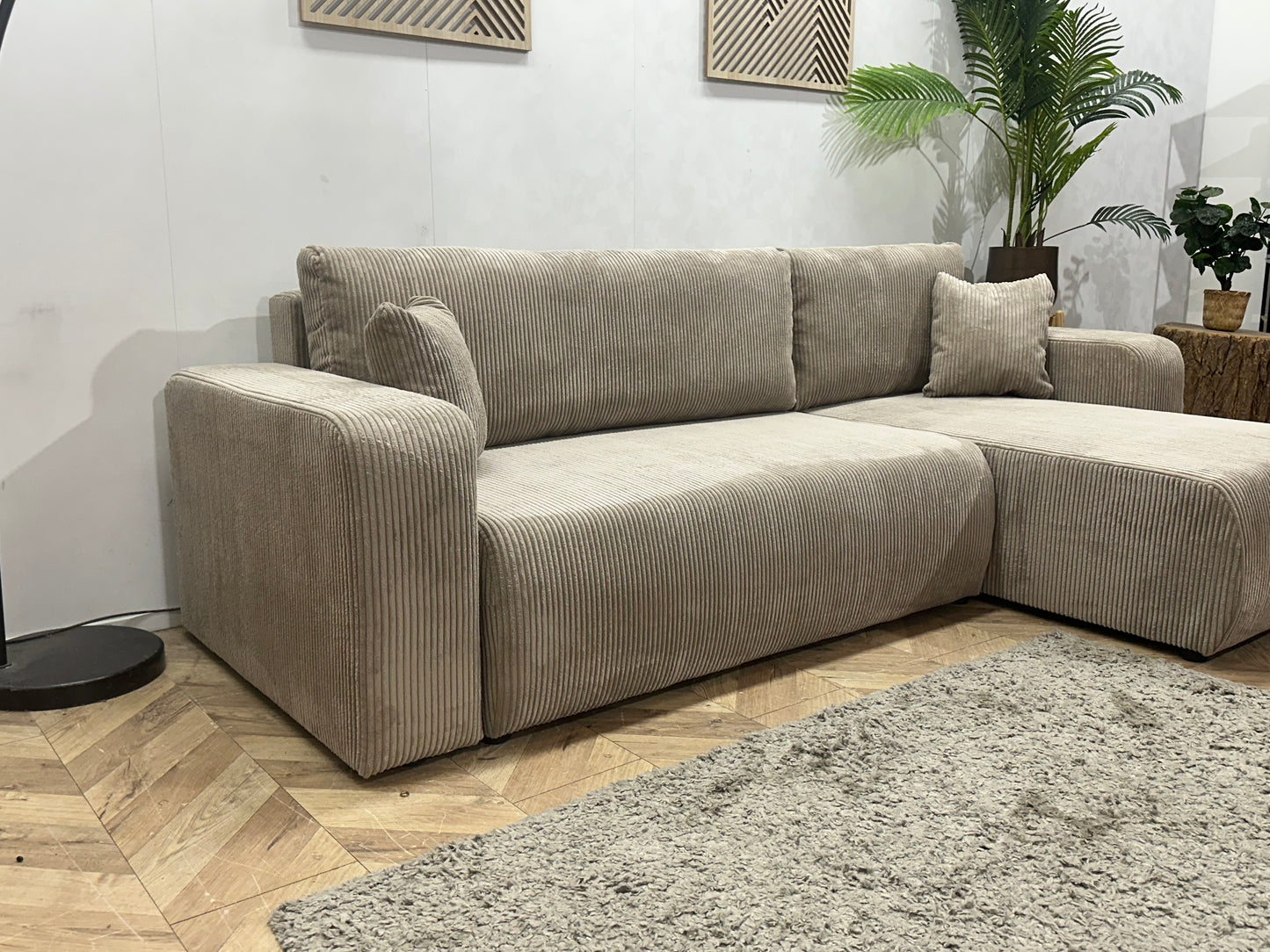 !Showroommodel! Licht Bruine Ribstof Hoekbank