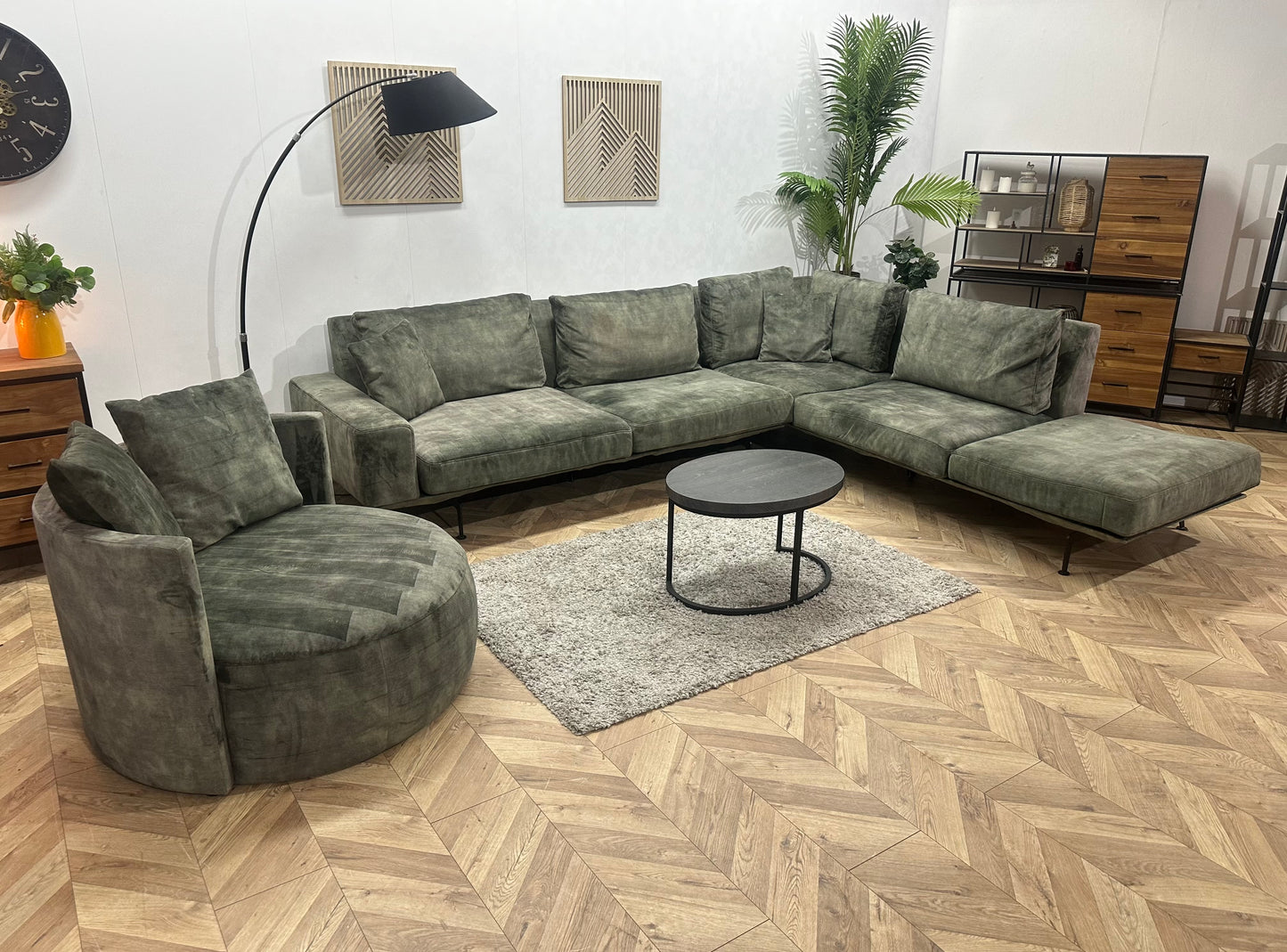 Passe Partout Groene Velvet Ruime Hoekbank Inc Fauteuil ~ Losse Kussens Met Afneembare Hoezen