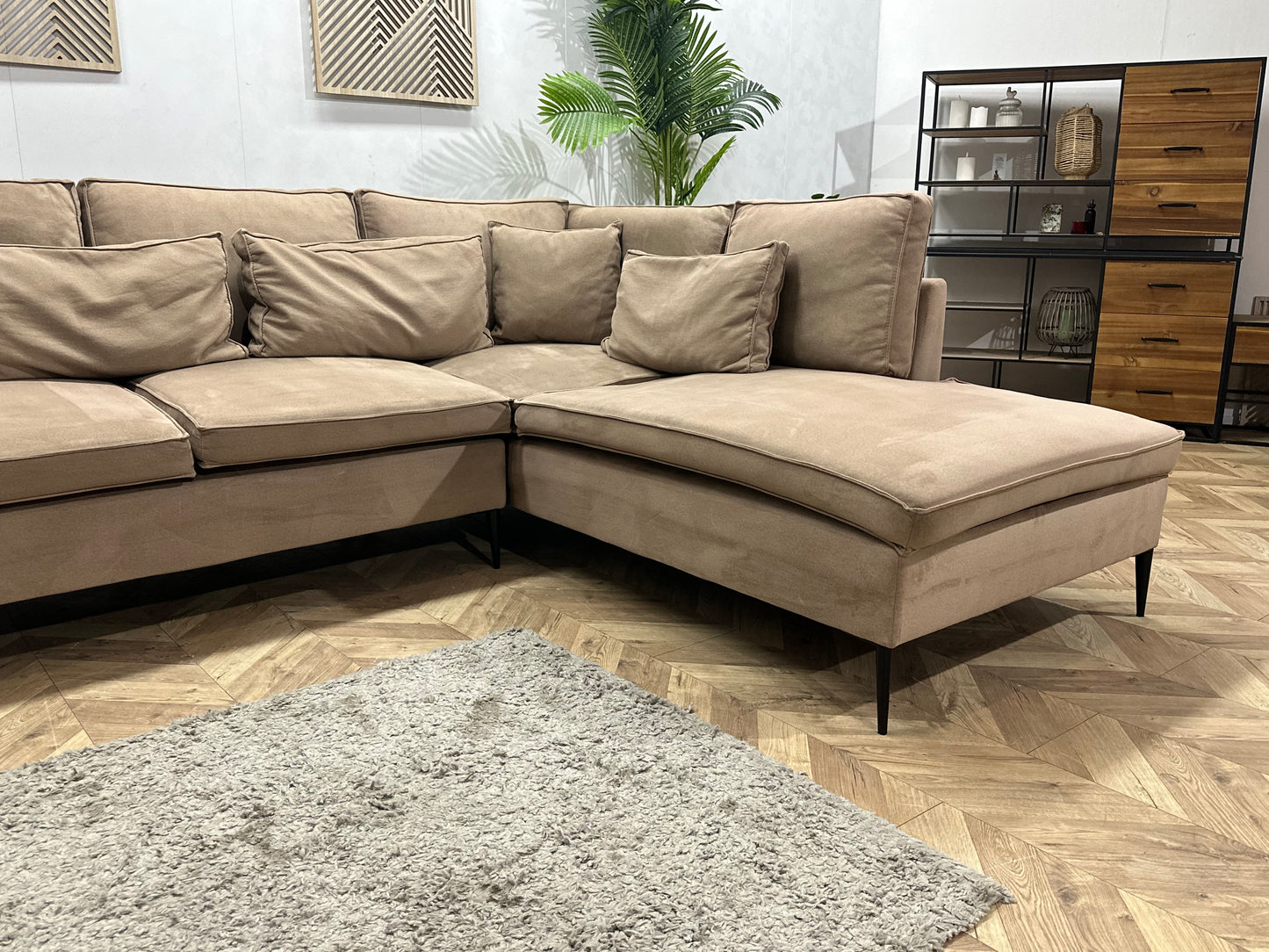 Licht Bruine Velvet Hoekbank ~ Losse Kussens Met Afneembare Hoezen