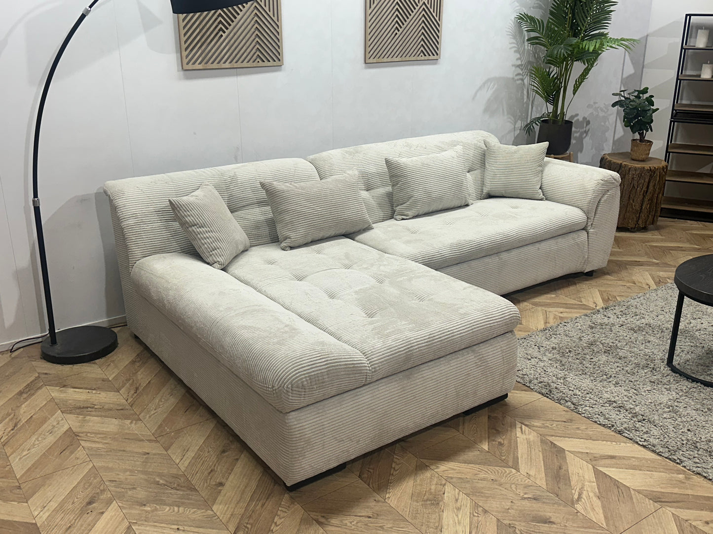 !Showroommodel! Witte Ribstof Hoekbank ~ Slaapfunctie