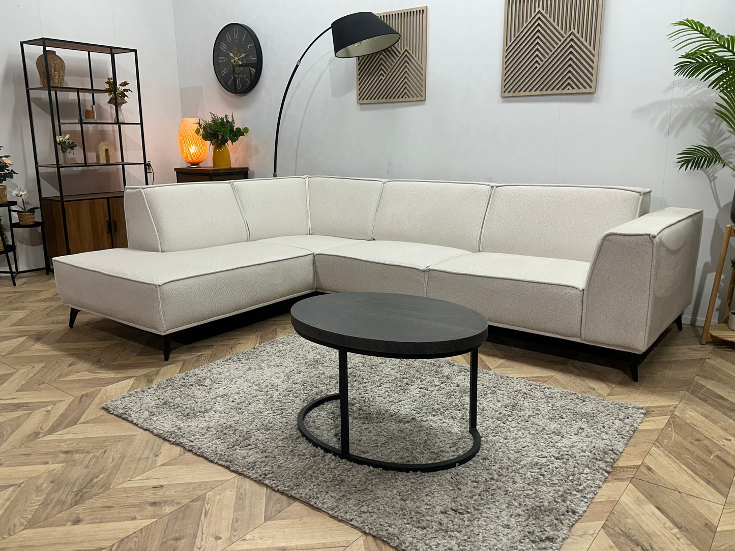 !Showroommodel! Witte Chenille Stoffen Hoekbank