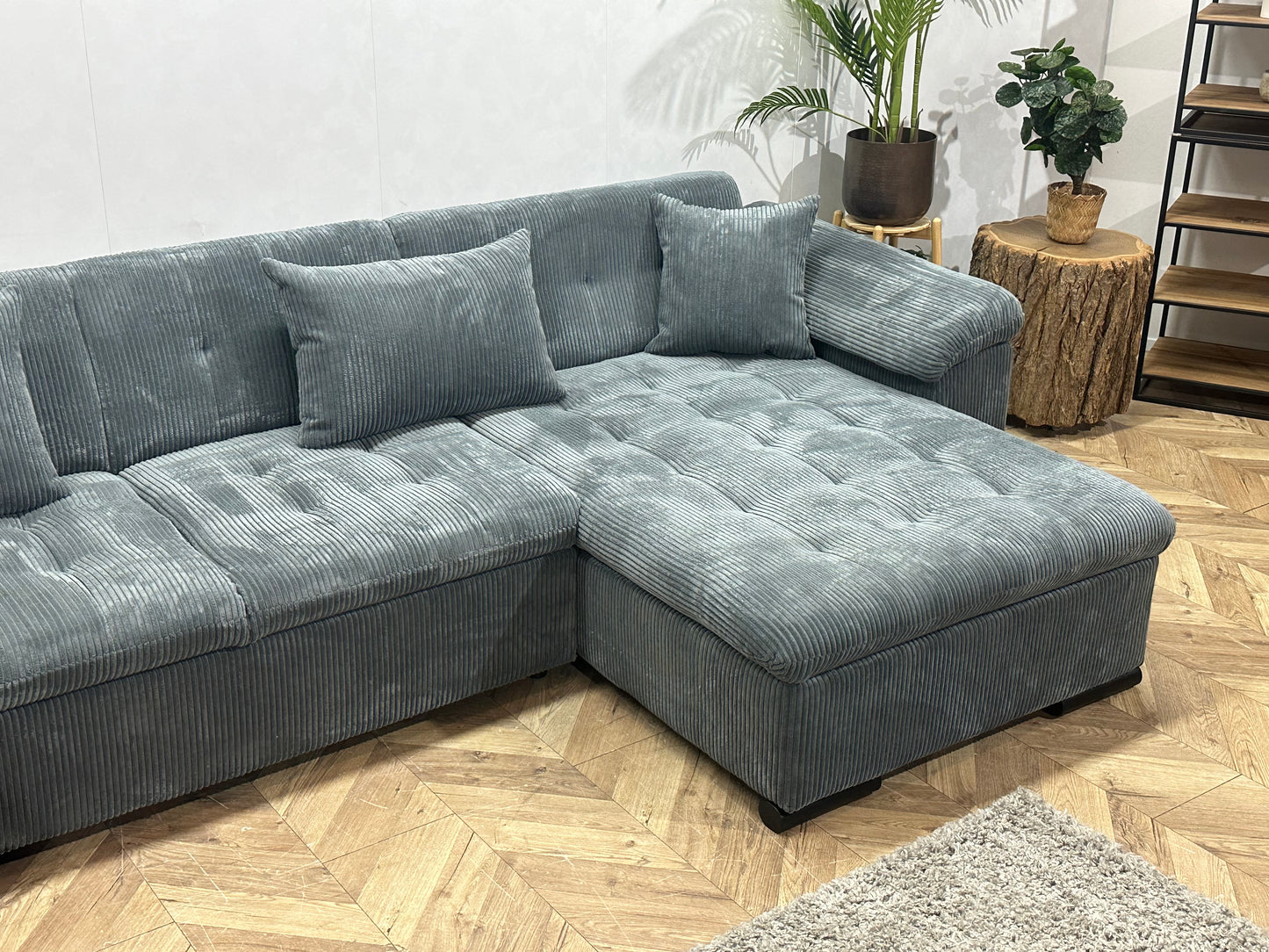 !Showroommodel! Blauwe Ribstof U Bank