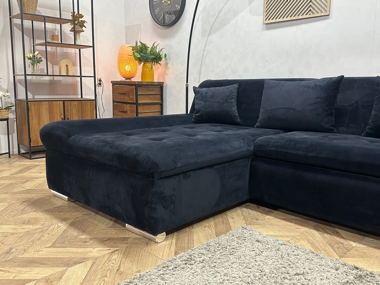 !Showroommodel! Zwarte Velvet Hoekbank ~ Slaapfunctie