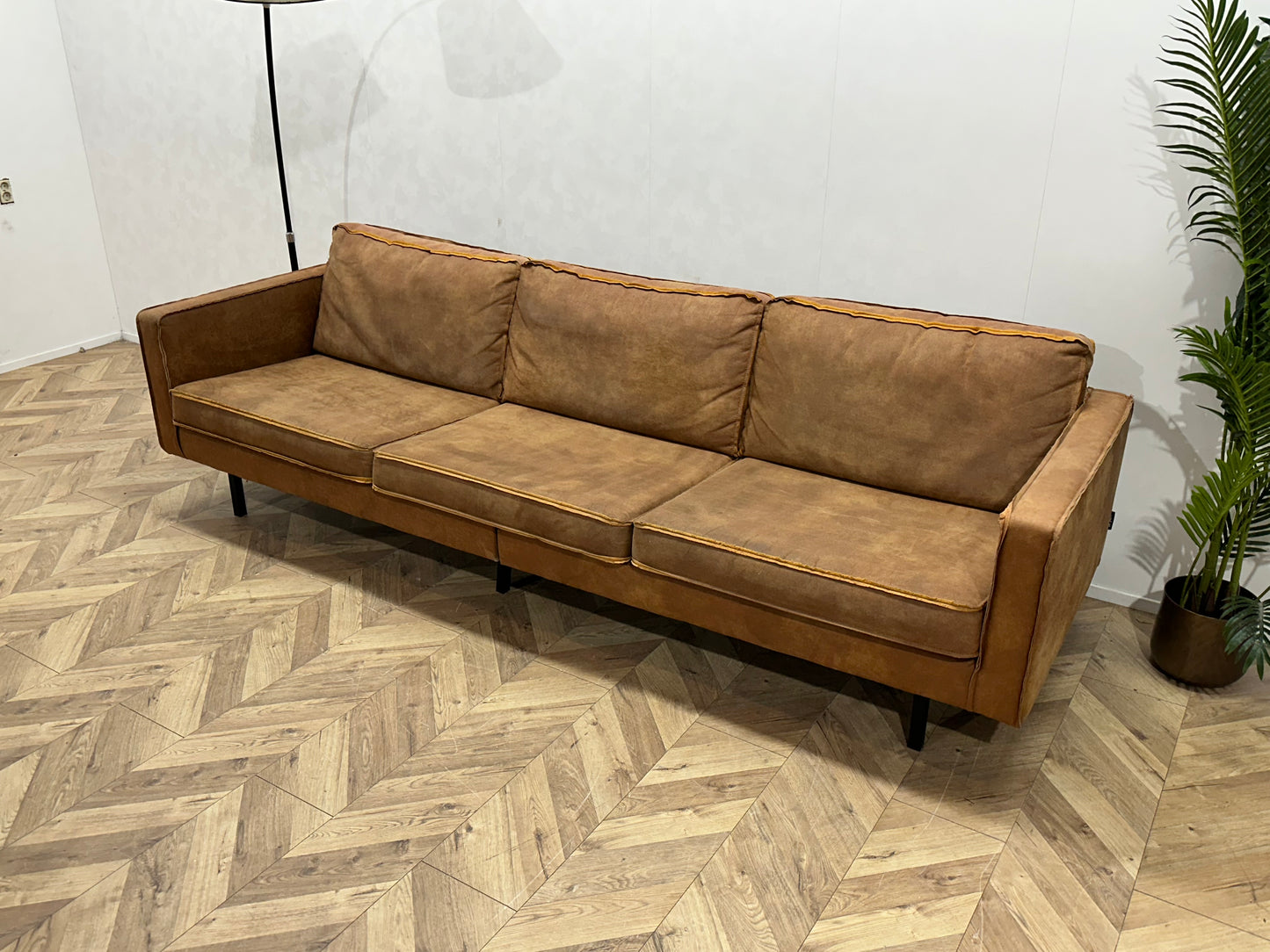 Be Pure Cognac Bruine Suède Lederen 3-Zits Bank ~ Losse Kussens Met Afneembare Hoezen