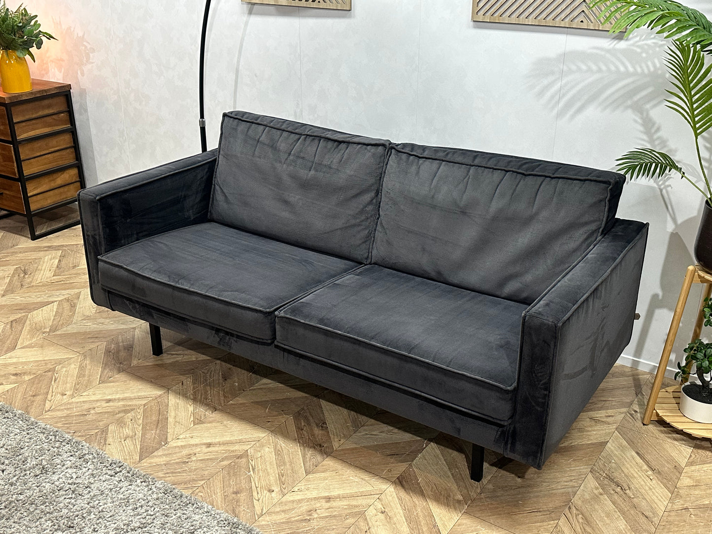 Be Pure Antraciet Velvet 2.5-Zits Bank Inc Hocker ~ Nieuwstaat