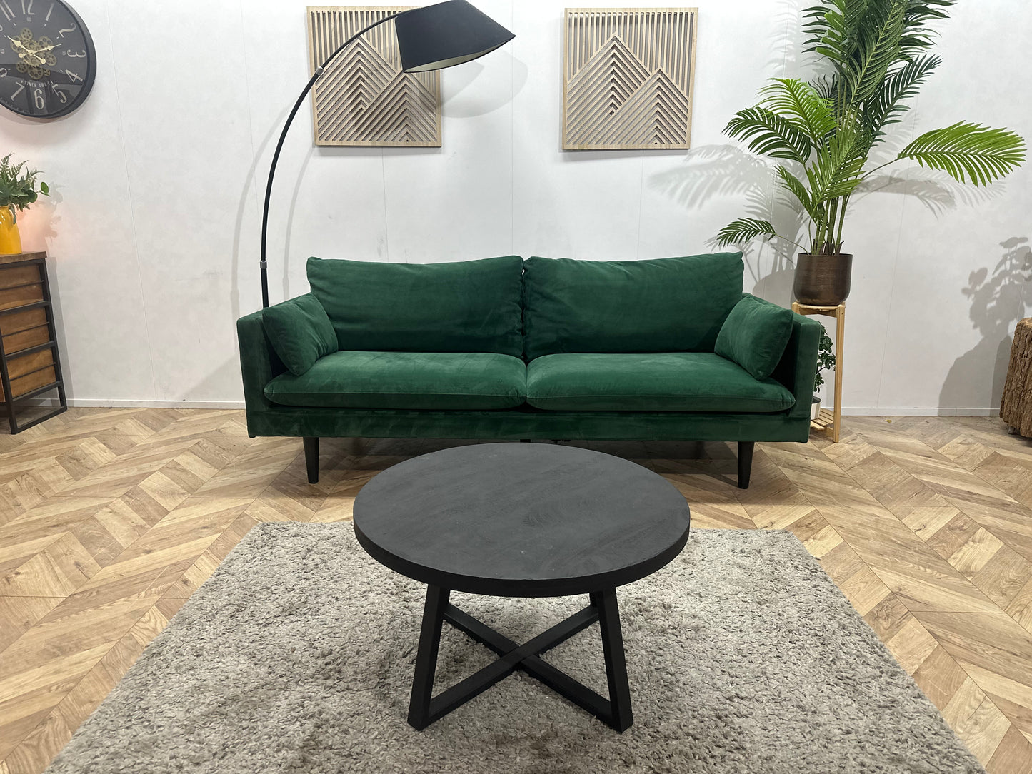 Groene Velvet 2.5-Zits Bank ~ Losse Kussens Met Afneembare Hoezen