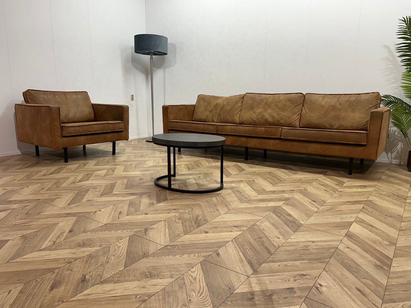 Be Pure Cognac Bruine 3-Zits Bank Inc. Fauteuil