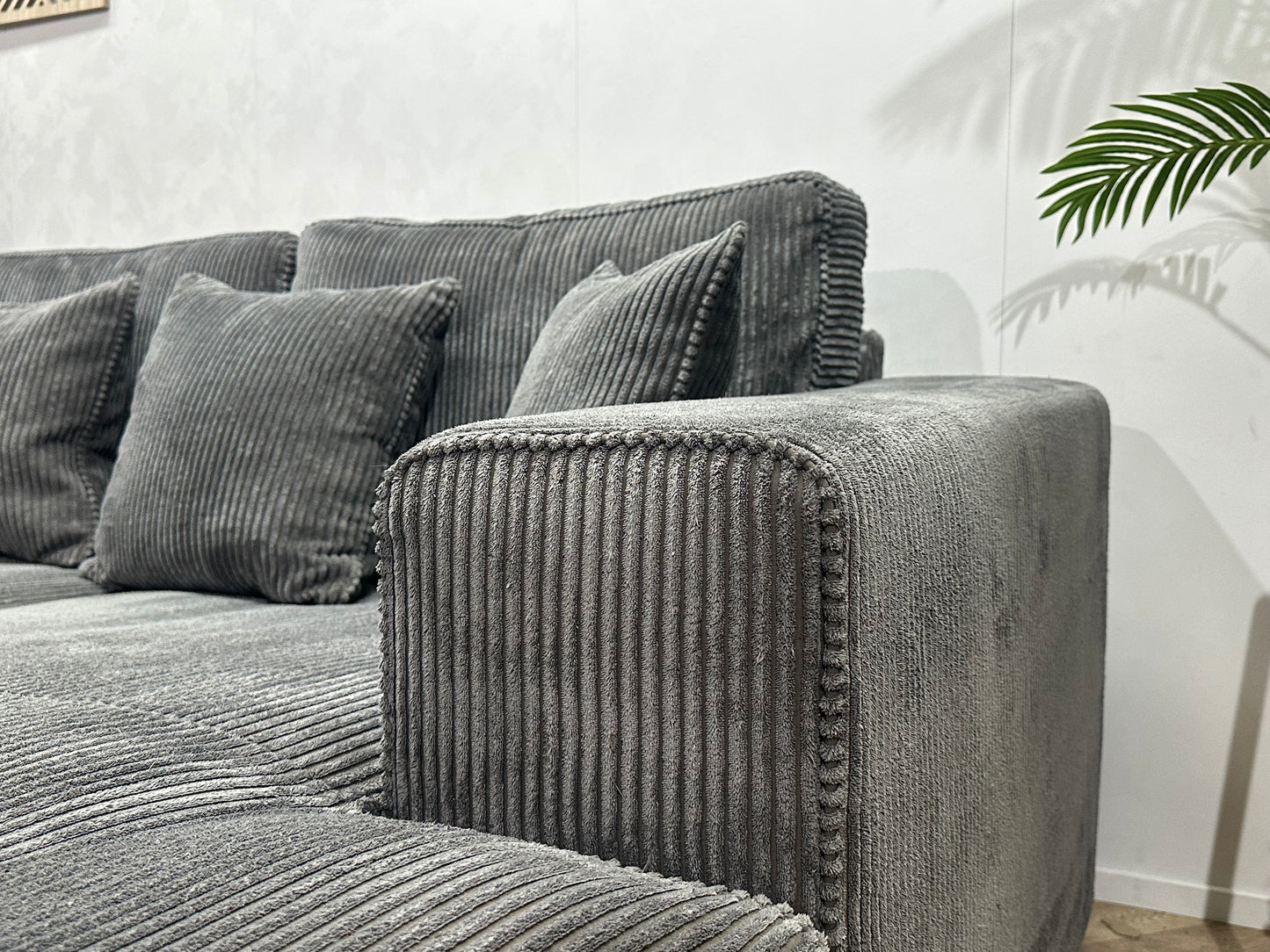 Antraciet Ribstof Hoekbank ~ Losse Kussens Met Afneembare Hoezen