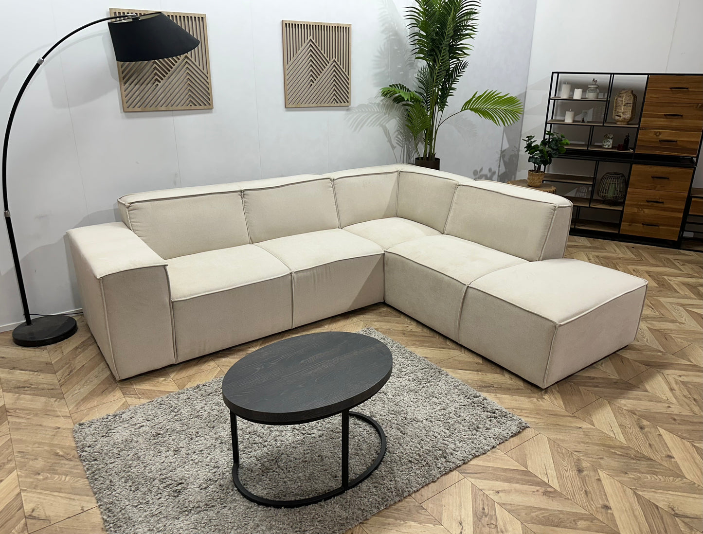 !Showroommodel! Crème Suède Stoffen Hoekbank