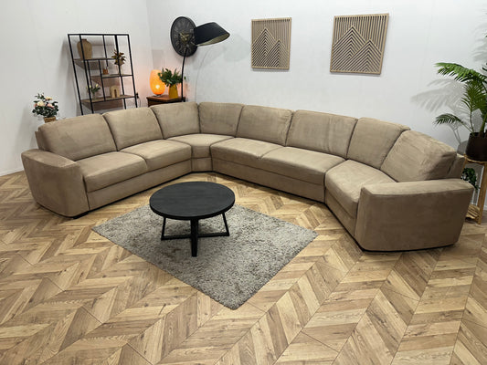 Licht Bruine Suède Stoffen Design U Bank ~ Vaste Kussens