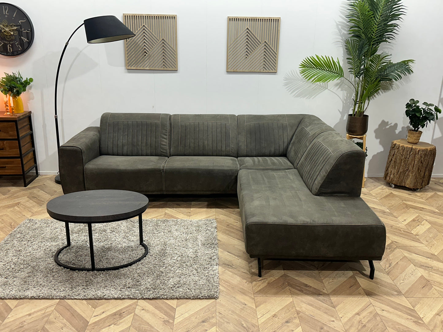 Antraciet Suède Stoffen Hoekbank ~ Vaste Kussens