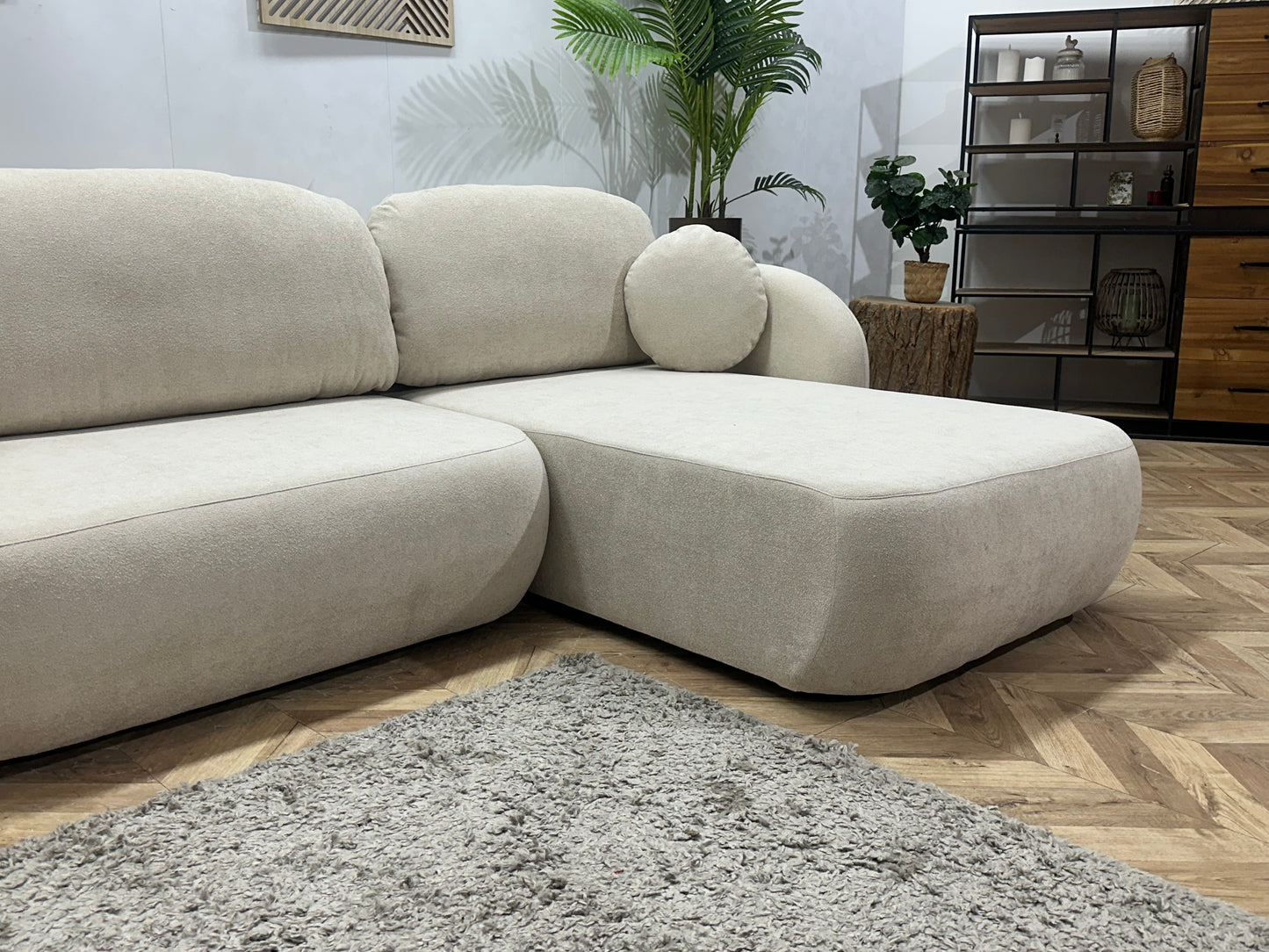 !Showroommodel! Witte/Crème Suède Stoffen Hoekbank