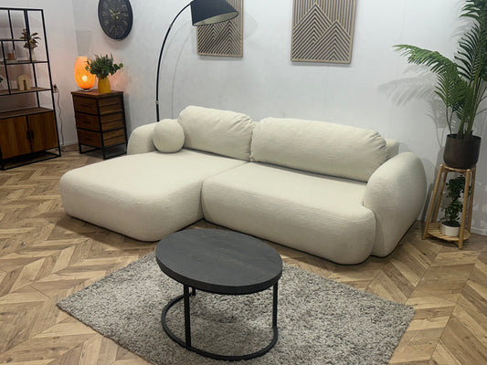 !Showroommodel! Witte Bouclé Stoffen Hoekbank
