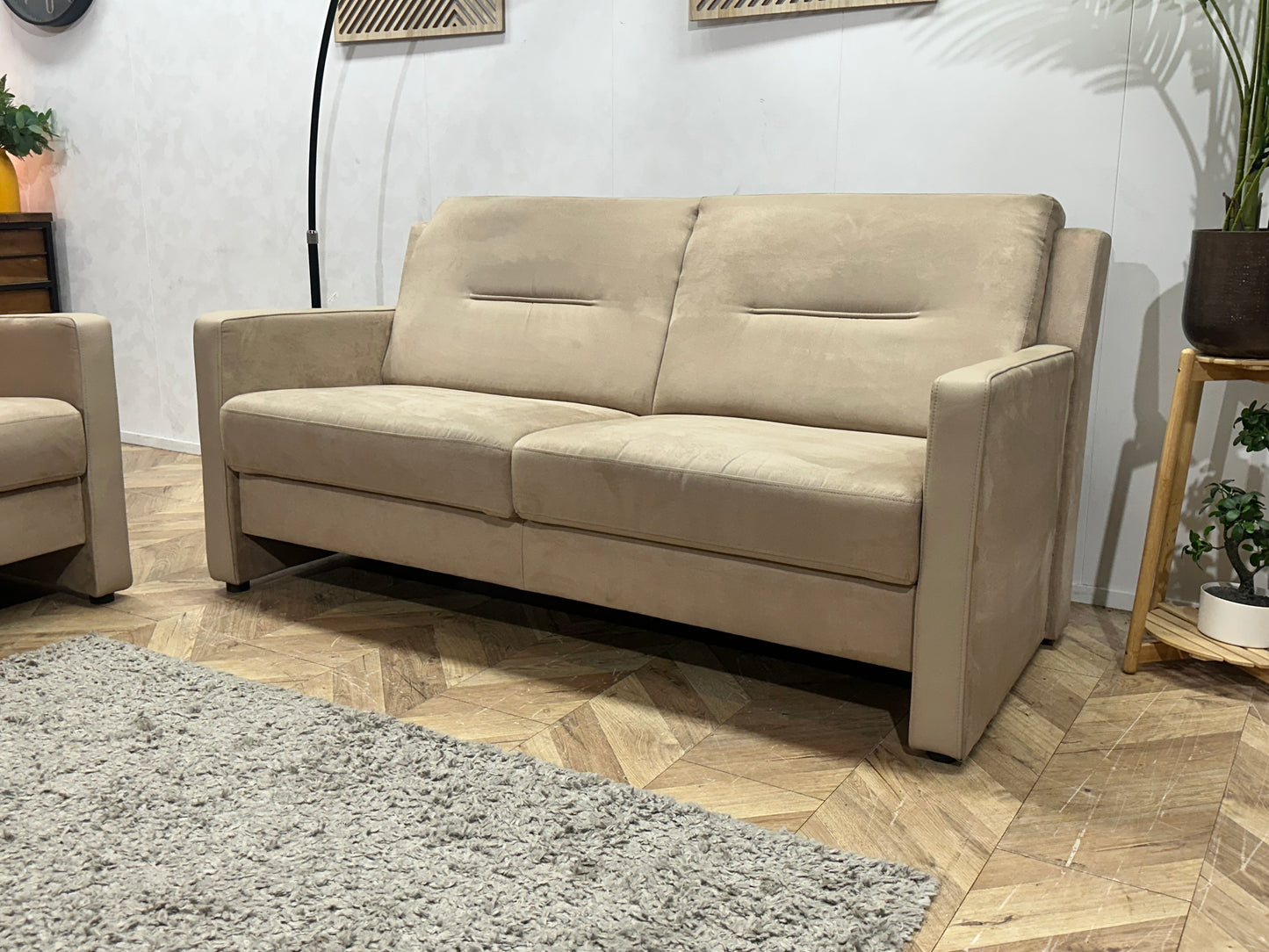Beige Suede Stoffen/Lederen Banken Set ~ Vaste Kussens