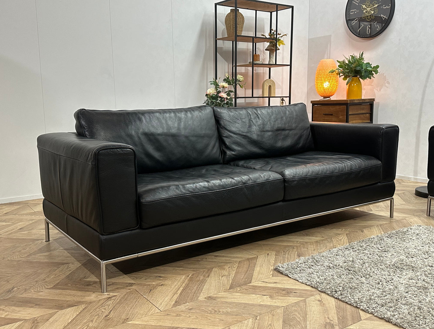 Zwarte Echt Lederen Banken Set Inc Fauteuil ~ Vaste Kussens