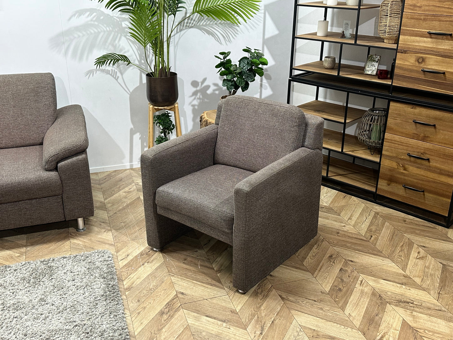 Grijze/Bruine Hoekbank Inc Fauteuil ~ Vaste Kussens