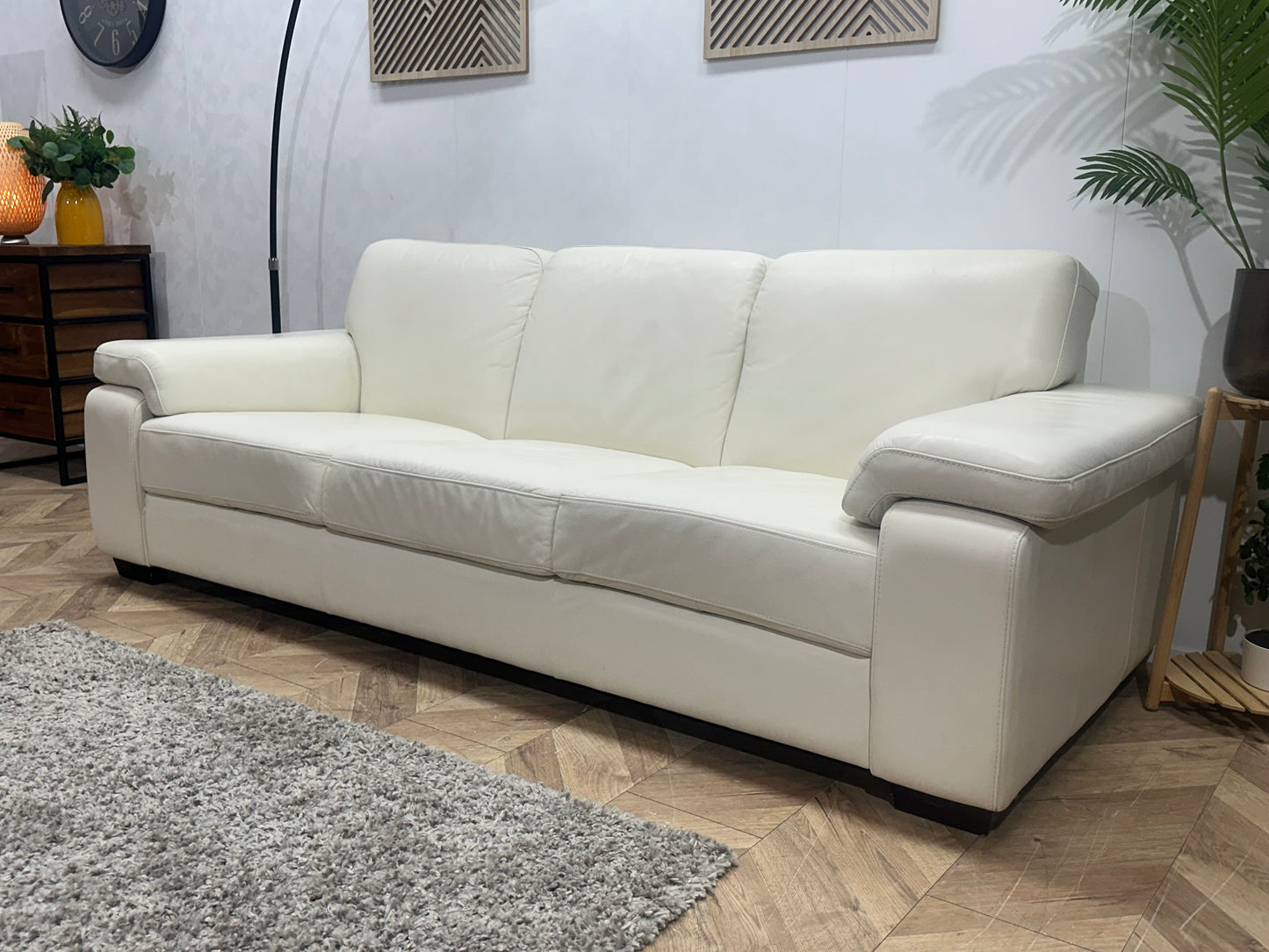 Witte Echt Lederen 3-Zits Bank ~ Vaste Kussens
