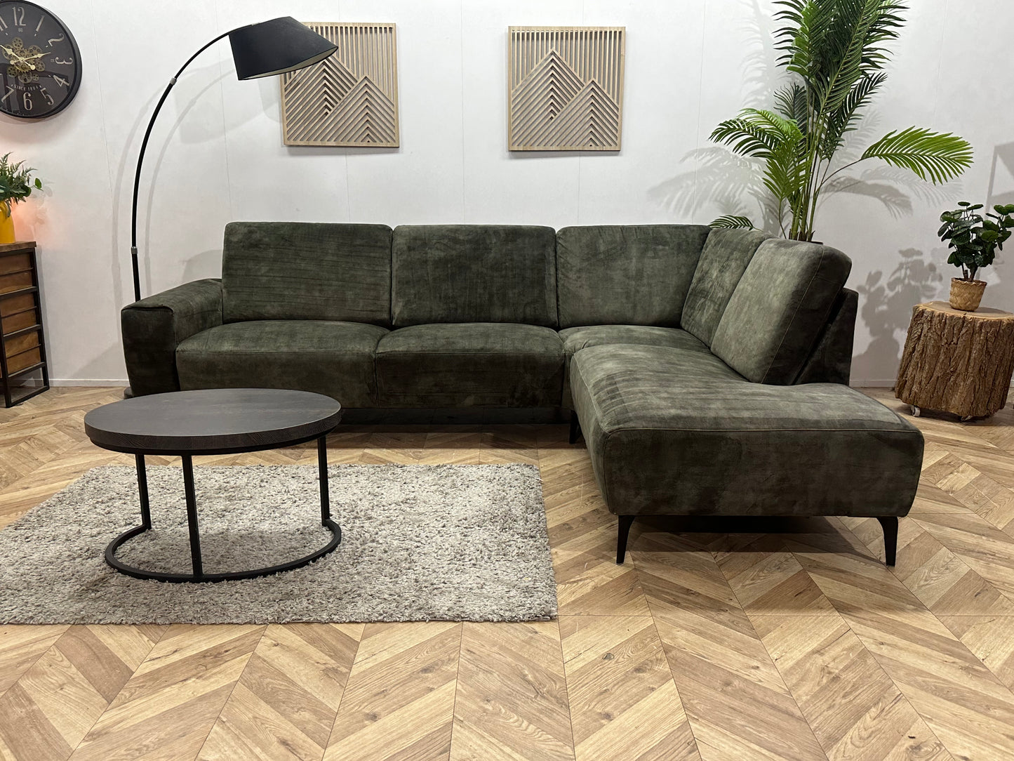 Donker Groene Velvet Hoekbank ~ Losse Rugkussens Met Afneembare Hoezen