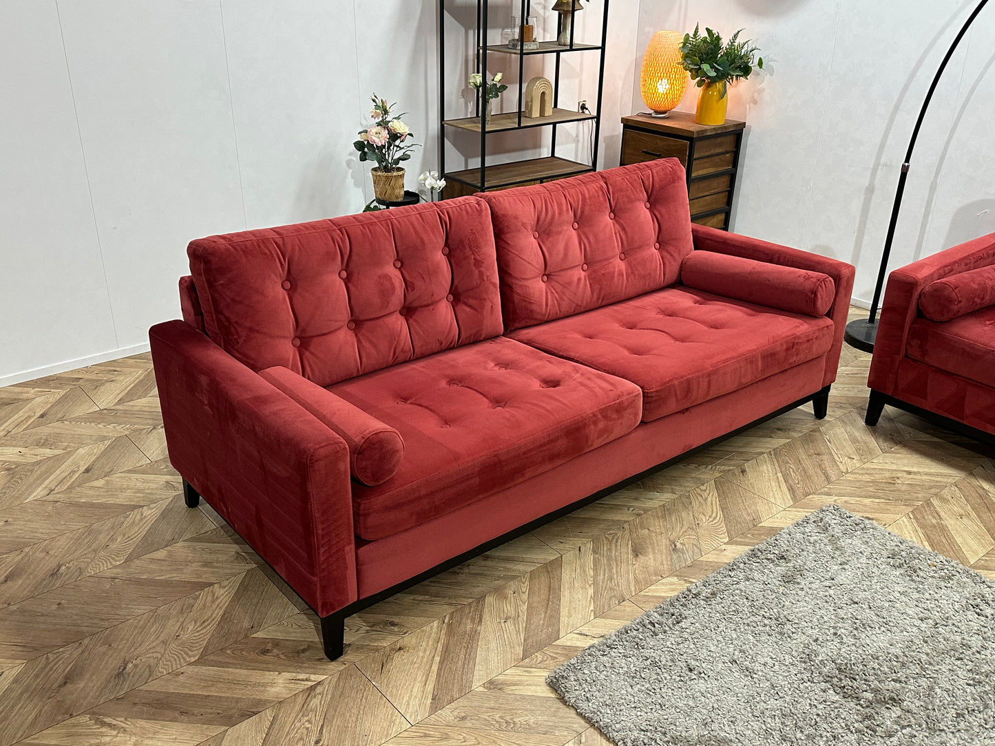 Rode Velvet Banken Set ~ Losse Kussens Met Afneembare Hoezen