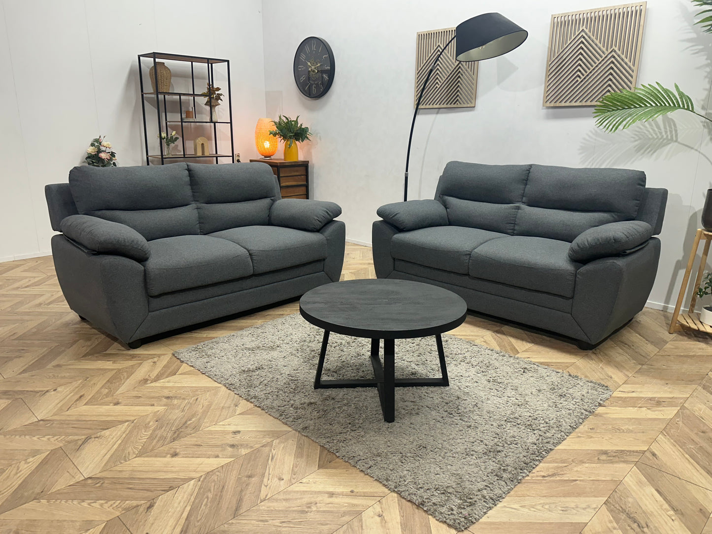 Vente-Unique Grijze Suède Stoffen Banken Set ~ Vaste Kussens