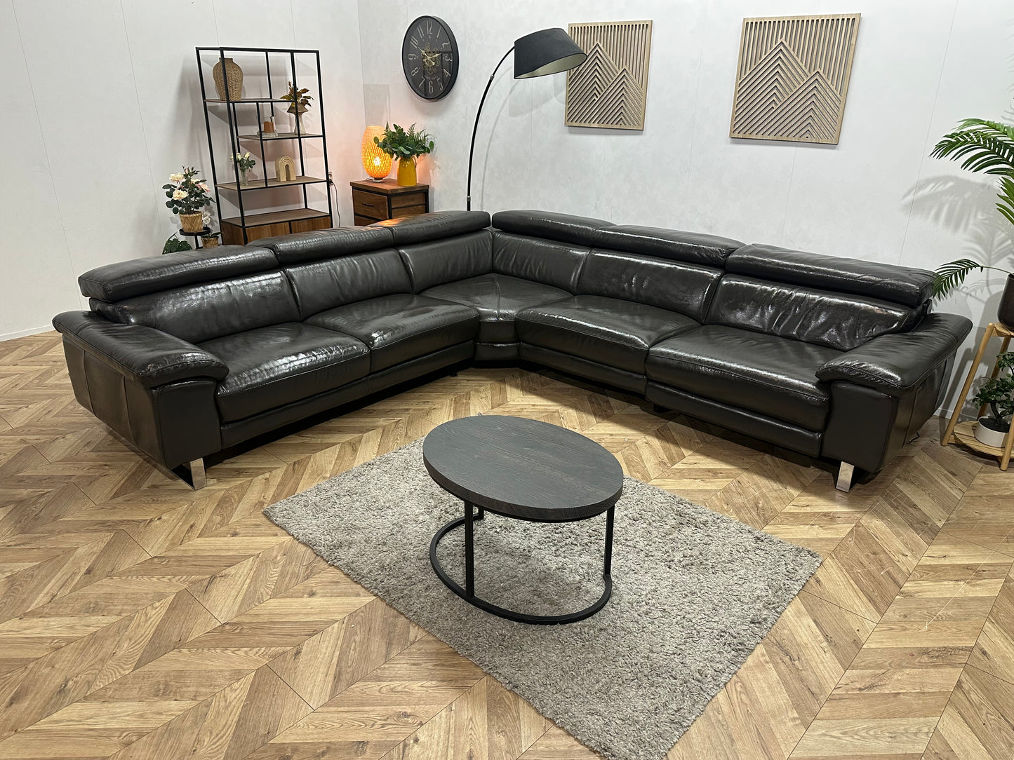 Goossens Zwarte Echt Lederen Hoekbank ~ Geïmpregneerd