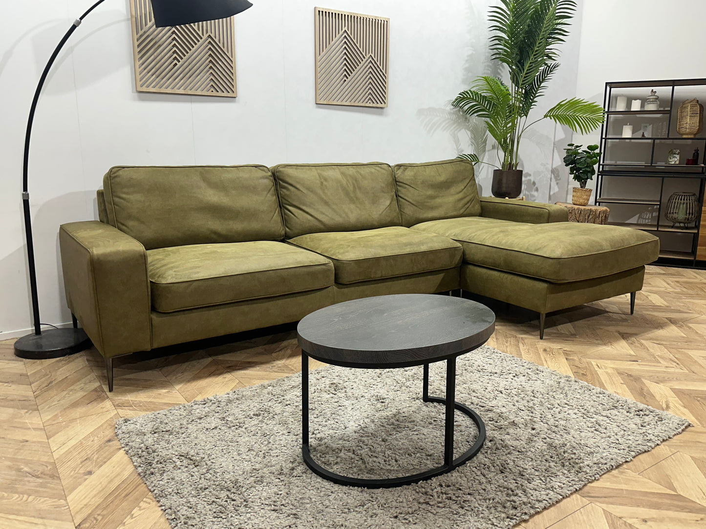 Donker Groene Suède Stoffen Hoekbank ~ Losse Kussens Met Afneembare Hoezen