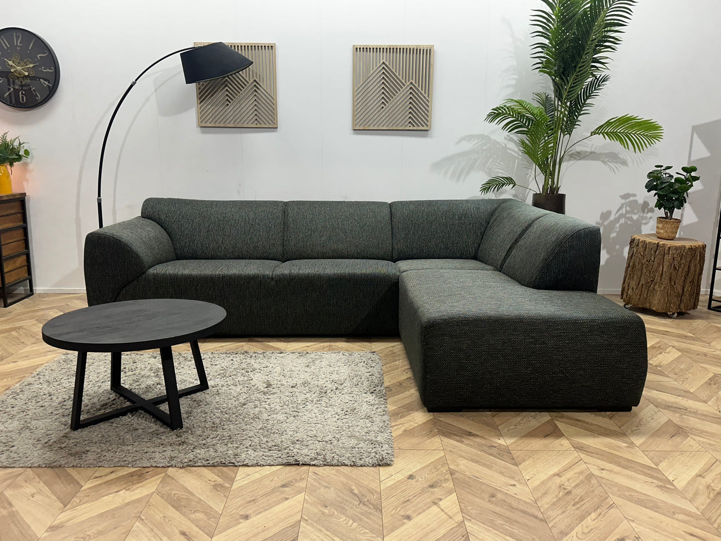 Antraciet Hoekbank ~ Vaste Kussens