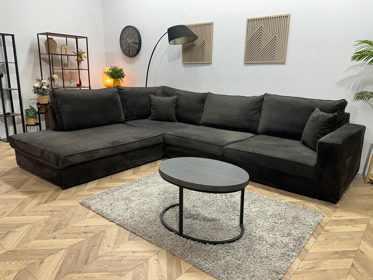 Antraciet Velvet Hoekbank ~ Losse Kussens Met Afneembare Hoezen